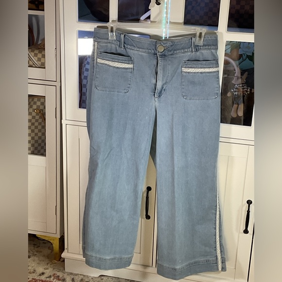 Democracy Absolution Light Wash Blue Denim Jeans Wide Leg Metallic Tweed Detail - Picture 9 of 10